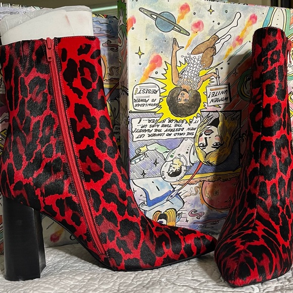 Jeffrey Campbell Siren-3F Calf Hair Pointed Ankle Boot in Red Cheetah Print - Picture 4 of 7